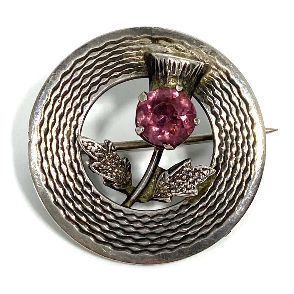 Sterling and Amethyst Rose Antique Brooch